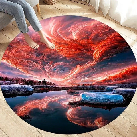 Navak Carpet Crystal Velvet Natural Disaster Runder Teppich, Fantasy Tornado Cloud Print Rutschfeste Bodenmatte für Wohnzimmer, Schlafzimmer, Sofa-Dekor