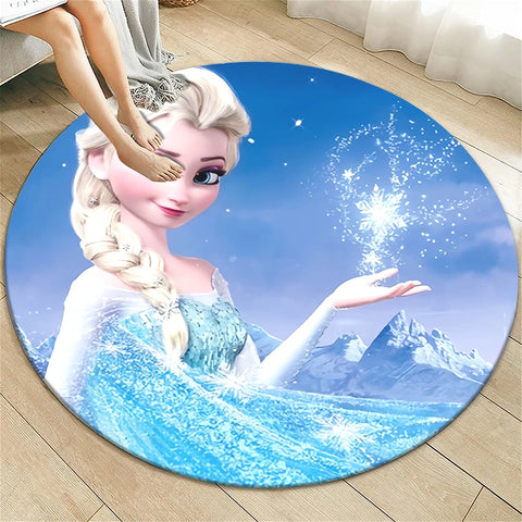 Navak Teppich Prinzessin Elsa Cartoon Print Runder Teppich, Schlafzimmer Dekorativer Teppich, Wohnzimmer Badezimmer Picknick Camping Eingang Rutschfeste Matte