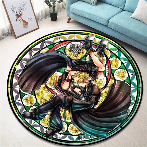 Navak Carpet Daily Picks Kingdom Hearts Cartoon-Teppich, runde Bodenmatte, Wohnzimmerteppich, Badezimmer, Küchenteppich, Fußmatte, rutschfeste Bodenmatte