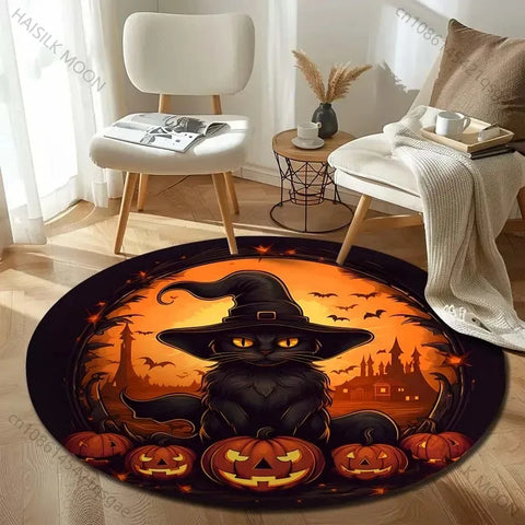 Navak Teppichkopf Fledermausschloss Halloween Runde Teppiche Teppich Kinderzimmer Fußmatten Spielzimmer Polster Wohnzimmer Schlafzimmer Mode Gaming Teppich