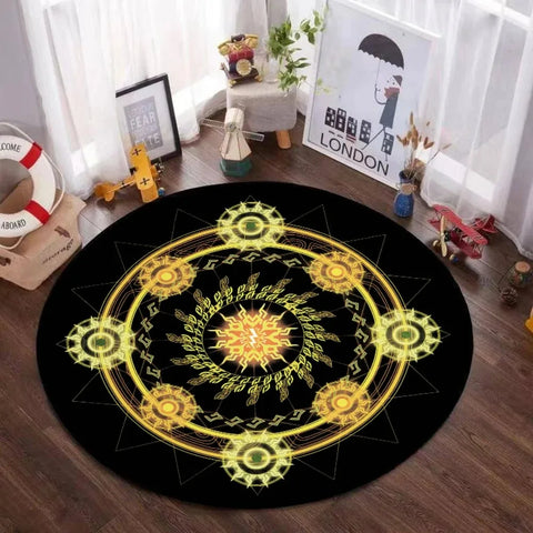 Navak Carpet Mystic Magic Circle Round Theme Innenbereich Rutschfester Teppich Schlafzimmer Meditationszone Idealer Dekoteppich