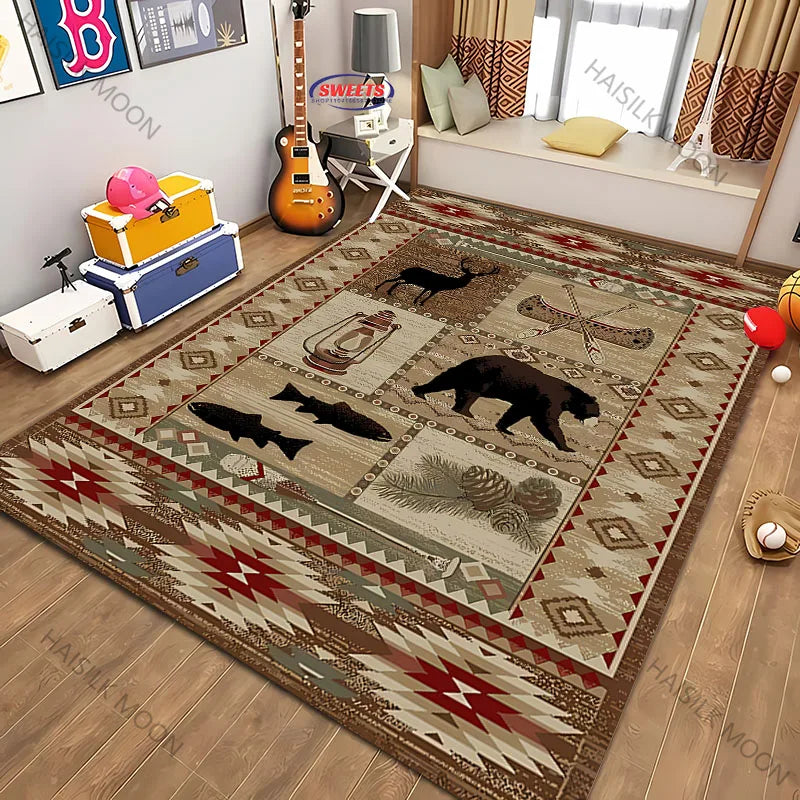 Navak Carpet Teppich im amerikanischen Landhausstil im Retro-Stil mit Tiermuster für moderne Heimdekoration, schmutzabweisend, rutschfeste Spielmatte für Kinder als Geschenk