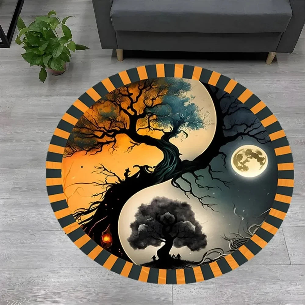 Navak Teppich, Baum des Lebens, runder Teppich, Natur-Mandala-Teppich, uralter spiritueller Dekorteppich, Meditations-Weltraumteppich, waschbare und rutschfeste Bodenmatte