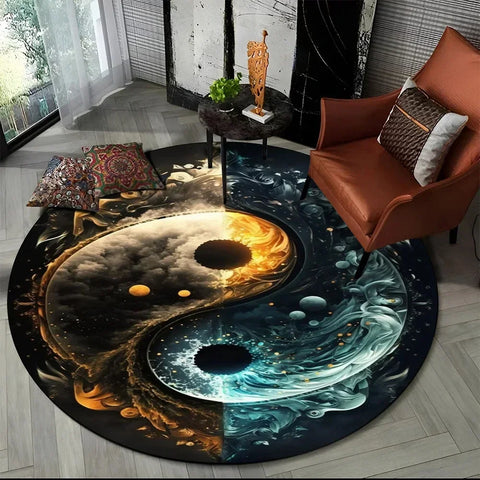 Navak Carpet Crystal Velvet Yin Yang Runder Teppich, 3D Tai Chi Druck, rutschfeste Bodenmatte für Wohnzimmer, Schlafzimmer, Heimdekor, Kreisbereichsteppich