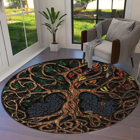 Navak Carpet Tree of Life Viking Yggdrasil Valknut Round Carpet Rug for Living Room Bedroom Sofa Decor,Kid Paly Area Rug Non-slip Floor Mat