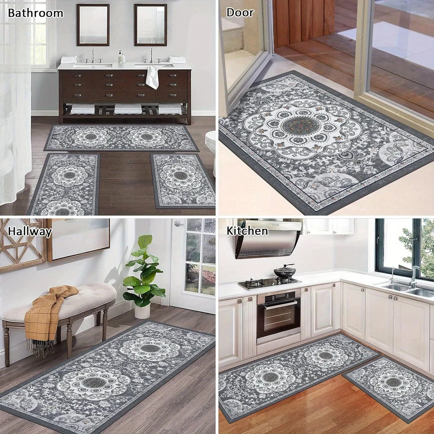 Navak Teppich 3-teiliges Set Bodenmatten Teppiche im Bohemian-Stil Küchenteppich Rutschfester, bequemer, waschbarer Küchendeko-Büro-Schlafzimmer-Flur