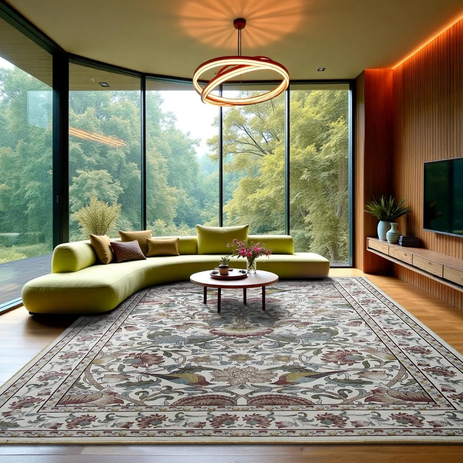 Navak Teppich, Wohnzimmerteppich im nordischen Stil, Retro-Blumen- und Vogeldruck, Schlafzimmerteppiche, modisch, faltbar, maschinenwaschbar, Couchtischmatten