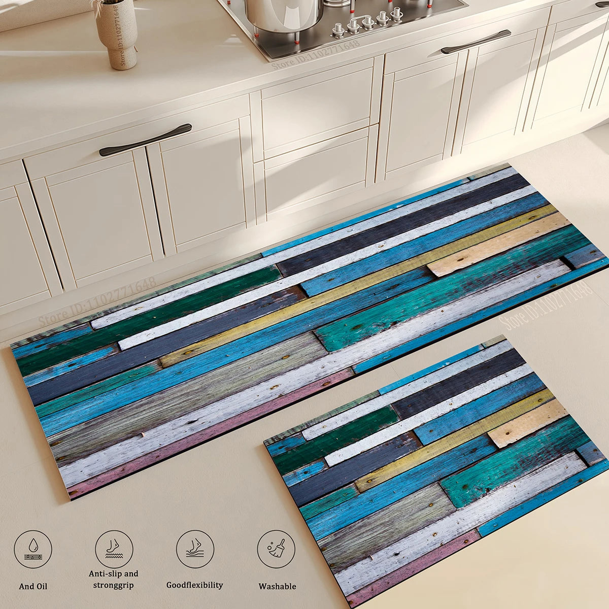 Navak Teppich Holzmaserung Küchenteppich Schlafzimmer Eingangsbereich Fußmatte Rutschfest Wohnzimmer Bodendekor Waschbarer Teppich Home Flur Hochwertige Fußmatte