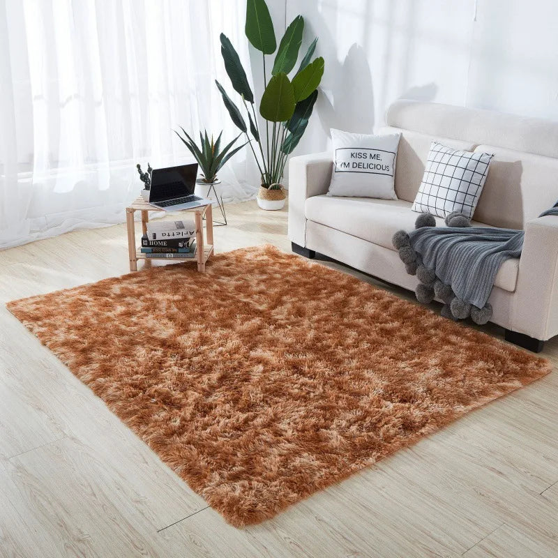 Navak Teppich, weicher, langer Plüschteppich für Schlafzimmer, Wohnzimmer, flauschige Teppichmatten mit Farbverlauf, Batik-Bodenteppiche, Erkerfenster, Heimdekoration