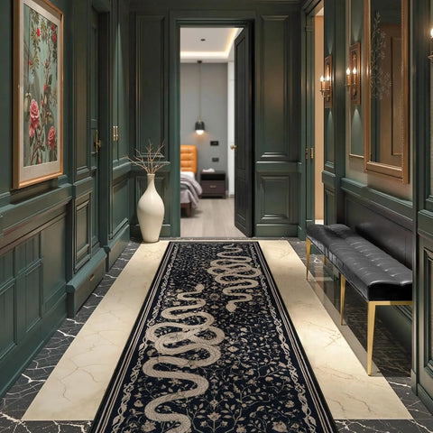 Navak Teppich Flur Teppich Läufer Teppich Schwarz Lange Teppiche Korridor Maschinenwaschbar Schlafzimmer Küche Bodenmatte Elegante Heimdekoration Teppiche