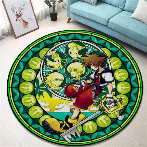 Navak Carpet Daily Picks Kingdom Hearts Cartoon-Teppich, runde Bodenmatte, Wohnzimmerteppich, Badezimmer, Küchenteppich, Fußmatte, rutschfeste Bodenmatte