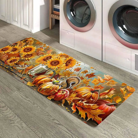Navak Teppich, Herbst-Eichhörnchen, Sonnenblume, Kürbis, Küchen-Bodenmatte, Heimdekoration, rutschfest, für Flur, Balkon, Wäschevorleger, Schlafzimmer, neben Fußmatte, Dekoration