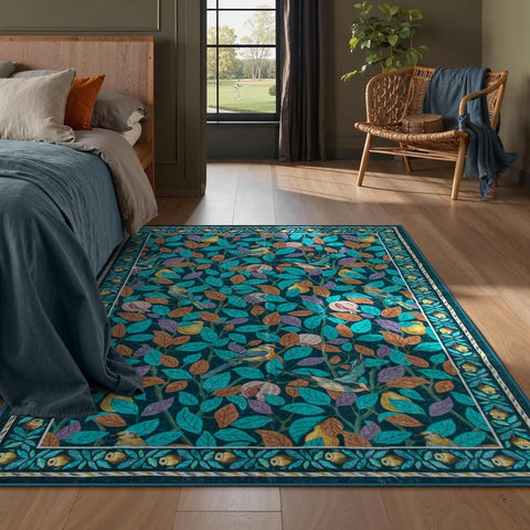 Navak Carpet Green Plant Retro Area Rug – Rutschfester, maschinenwaschbarer Wohnzimmerteppich, weiche, große Bodenmatte für die Heimdekoration im Schlafzimmer