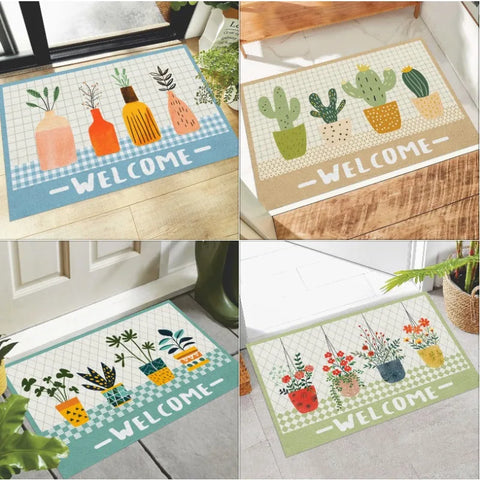 Navak Carpet Creative Small Fresh Cactus Plant Print Willkommens-Fußmatte, quadratisch, zuschneidbar, flauschiger Teppich, rutschfeste Eingangsmatte für die Inneneinrichtung