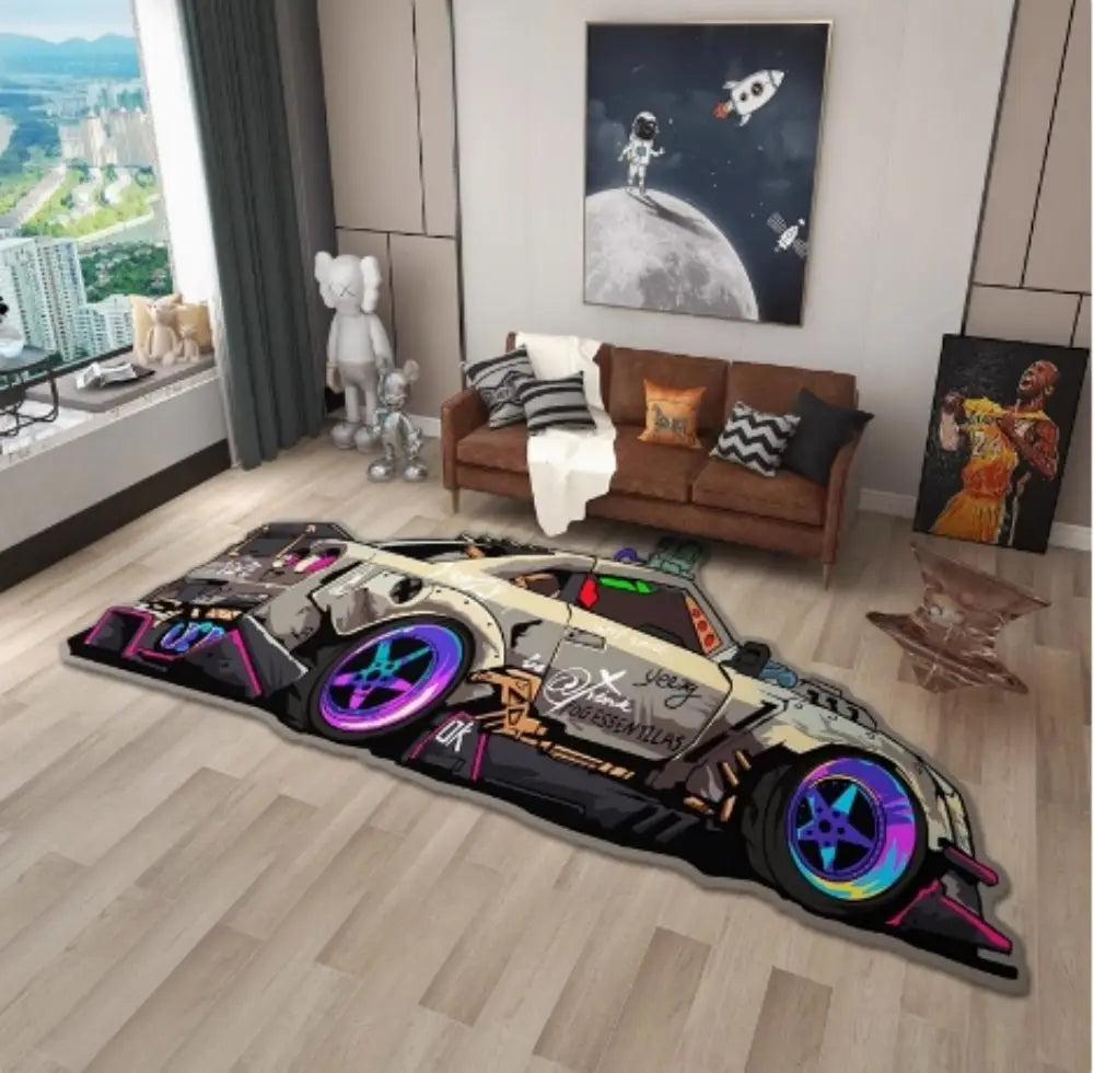 Navak Carpet Exclusive Picks Unregelmäßig geformter Sportwagen-Teppich für Heimdekoration, Schlafzimmer, Nachttisch, Jungen-E-Sportzimmer, Arbeitszimmer-Bodenmatte