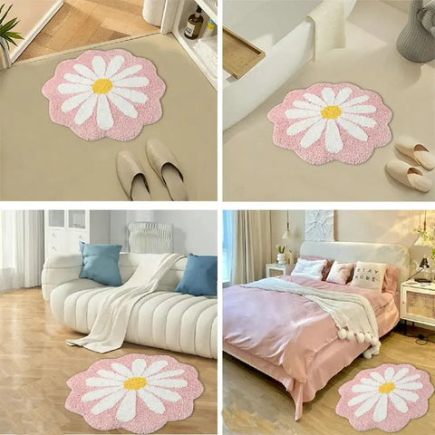 Navak Carpet Rutschfester Blumenteppich, beflockt, getuftet, Gänseblümchen, Badematte, Kaschmir-Imitat, waschbar, Baby-Krabbelteppich, Schlafzimmer, Wohnzimmer
