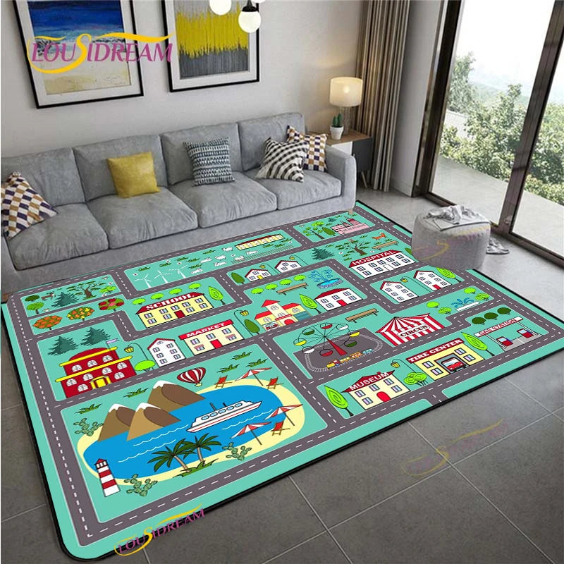 Navak Teppich Alfombra Straßenverkehrsroutenkarte Teppich Wohnzimmer Sofa Couchtisch Schlafzimmer Teppiche Küche Kinderspiel Anti-Rutsch-Bodenmatte Wohnkultur