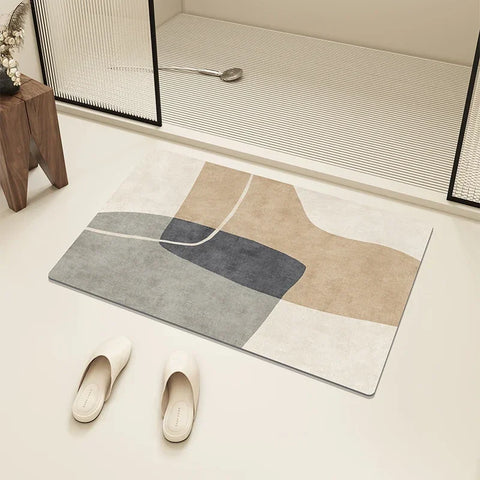 Navak Teppich, saugfähig, Badematte, rutschfest, für Badezimmer, Heimdekoration, cremefarben, beige, gestreift, Teppiche, Toiletteneingang, Kieselalgen-Schlammmatte