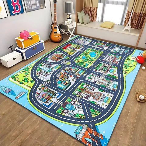 Navak Teppich, pädagogischer Spielteppich für Kinder, Stadtleben, Straßenverkehrssystem-Teppich für Schlafzimmer, Spielzimmer, lustige Lernbodenmatte, sichere Kinder