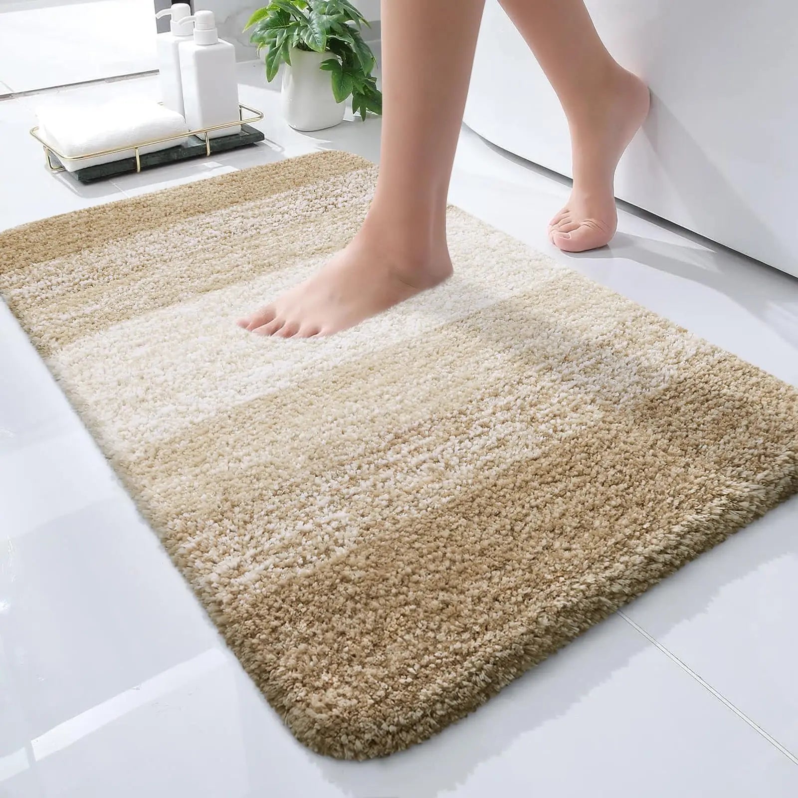 Navak Carpet Kitinjoy Badezimmerteppich, extra weich, saugfähig, Mikrofaser, rutschfest, Plüsch, zottelig, maschinenwaschbar, Badezimmerteppich