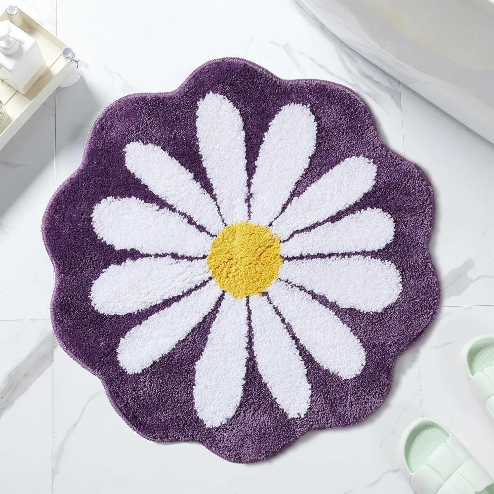 Navak Carpet Rutschfester Blumenteppich, beflockt, getuftet, Gänseblümchen, Badematte, Kaschmir-Imitat, waschbar, Baby-Krabbelteppich, Schlafzimmer, Wohnzimmer