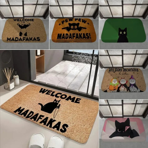 Navak Carpet Daily Picks Disney Dark Cat Welcome Madafakas Bodenmatte, Eingangstürmatte, rechteckig, weiche Badmatte für die Vordertür, für drinnen und draußen