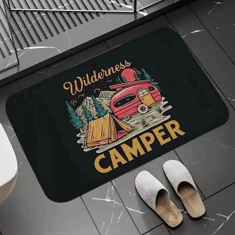 Navak Carpet Happy Campers Teppich, rutschfeste Bodenmatte, maschinenwaschbar, Eingangsteppich für Flur, Schlafzimmer, Küche und Wohnaccessoires, Dekor