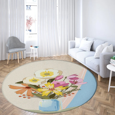 Navak Teppich Home Wohnzimmer Schlafzimmer Badezimmer Bodenmatte Druck Dekorativer Teppich Blume und Vogel Runde Pfingstrose Rose