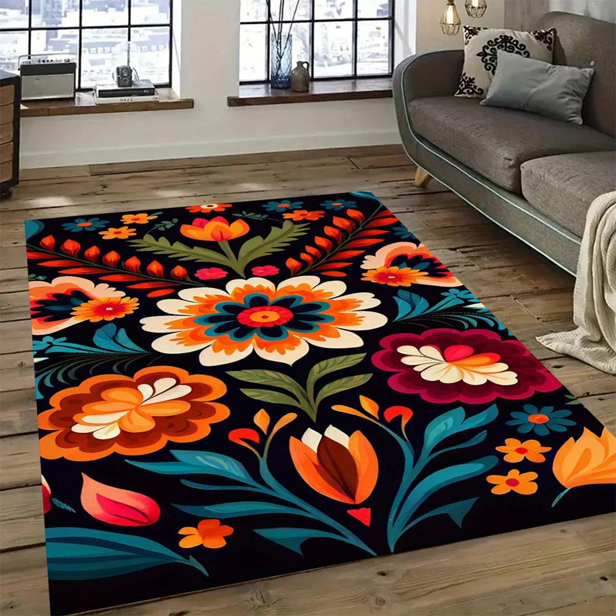 Navak Carpet Chic Floral Rutschfester Teppich - Waschbar, Perfekt für Innen-/Außendekoration in Wohnzimmer, Schlafzimmer, Küche, Büro, Café &amp; Restaurant
