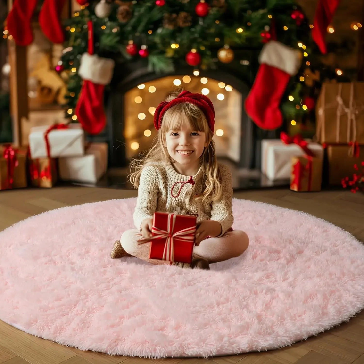 Navak Carpet Vikama, rosa, runder Teppich für Mädchenschlafzimmer, flauschiger runder Teppich für Kinderzimmer, pelziger, zotteliger Teppich für Wohnzimmer- und Spielzimmerdekoration