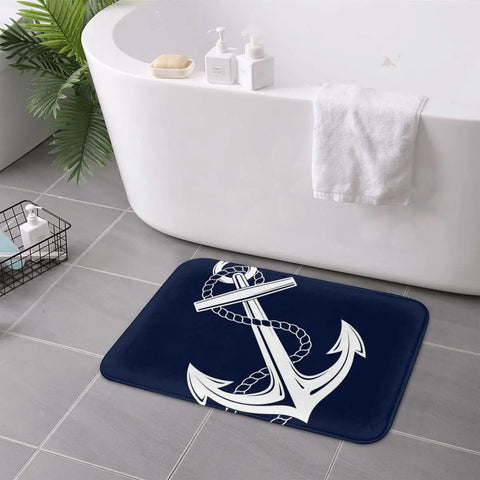 Navak Teppich Anker Nautisch Weiß &amp; Marineblau Anti-Rutsch Fußmatte Bodenmatte Kissen Teppich Teppich für Küche Eingang Zuhause Badezimmer Wohnzimmer Matten
