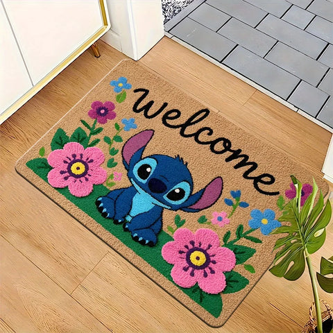 Navak Carpet 1 Stück Stitch Welcome Fußmatte, lebendiges Blumendesign, perfekt für Hauseingang, Schlafzimmer und Badezimmertüren, leicht zu reinigen, nur von Hand waschen