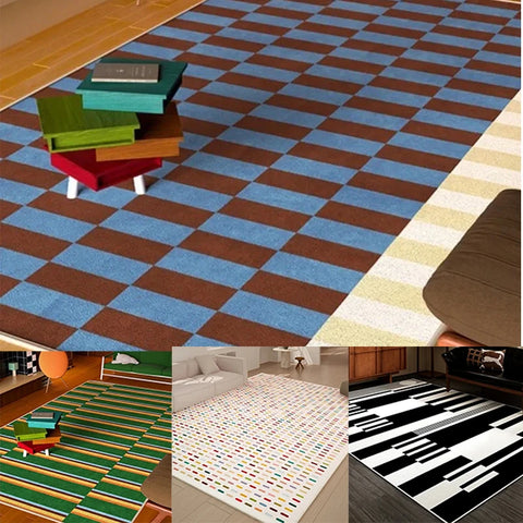Navak Teppich Amerikanischer Retro-Teppich Blau Braun Wohnzimmer Hochwertige Schlafzimmer Nachttischmatte Garderobe Sofa Einfacher Teppich Alfombra Dekorieren