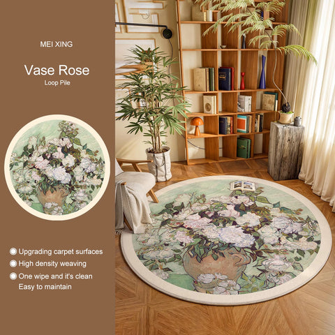 Navak Teppich, runder Teppich, Wohnzimmerteppich, weich, für Schlafzimmer, Nachttisch, Bodenmatte, Pflanzen, Blumen, französischer Retro-Stil, rutschfeste Teppiche, Heimdekoration, Tapis