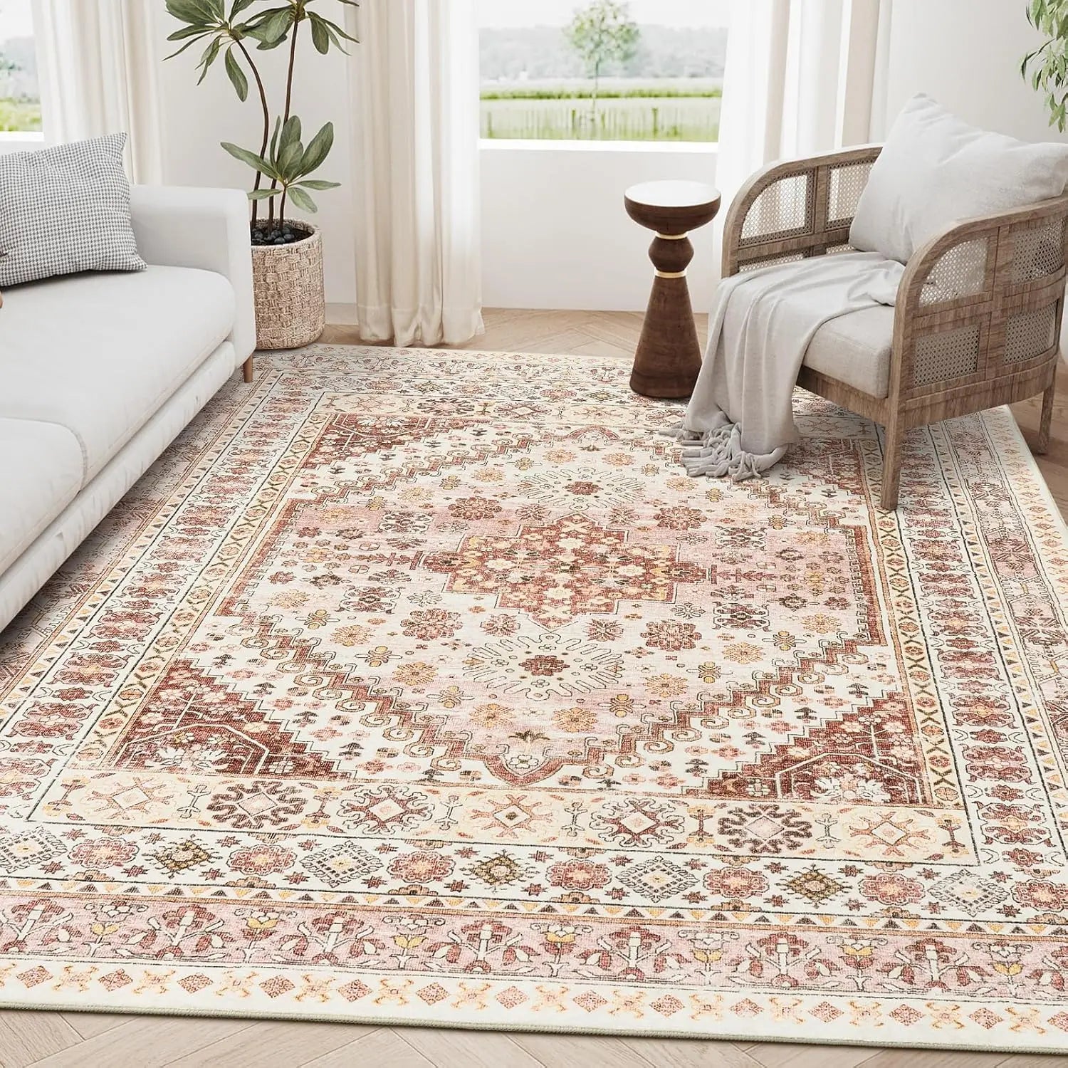 Navak Carpet zesthomeArea Rugs - Ultradünner, waschbarer Teppich, schmutzabweisender Teppich mit rutschfester Rückseite für Wohnzimmer, Schlafzimmer, Vintage Home De