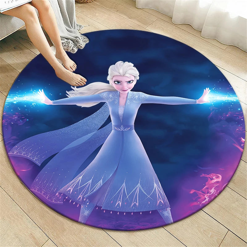 Navak Teppich Prinzessin Elsa Cartoon Print Runder Teppich, Schlafzimmer Dekorativer Teppich, Wohnzimmer Badezimmer Picknick Camping Eingang Rutschfeste Matte