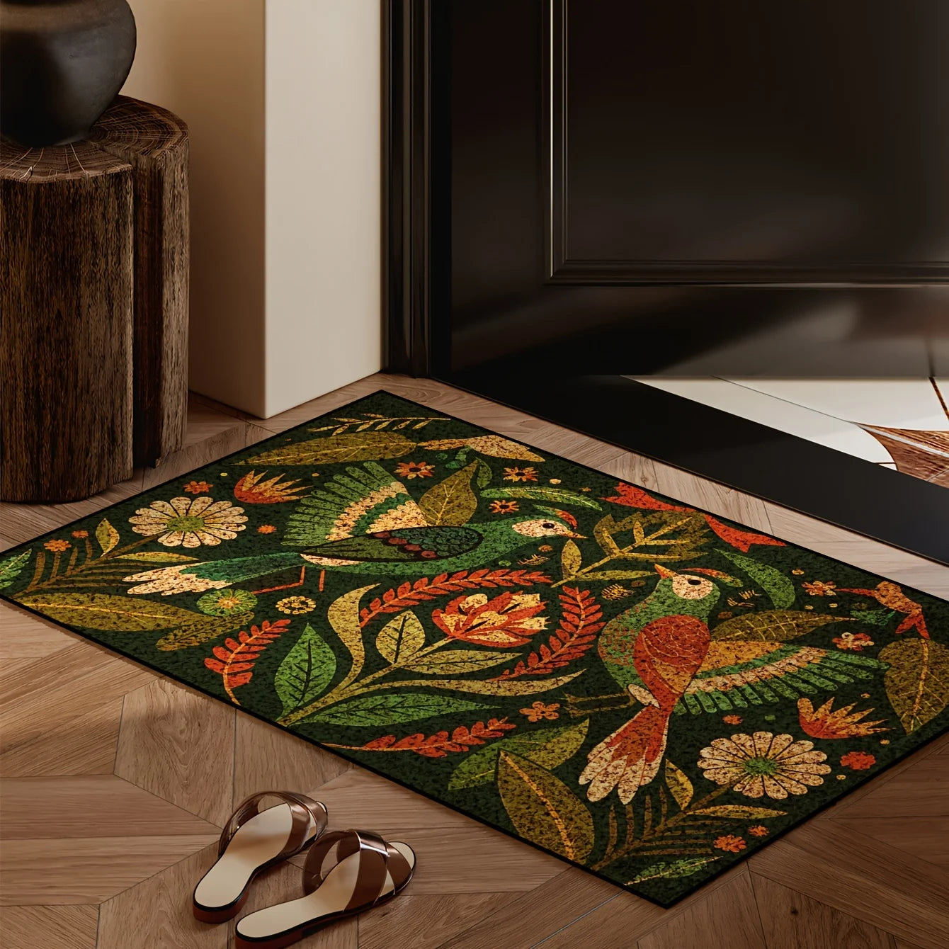 Navak Carpet Green Flowers Bird Plant Entrance Doormat Home Decor Washable Kitchen Hallway Balcony Rugs Bedroom Non-slip Floor Mat Decor