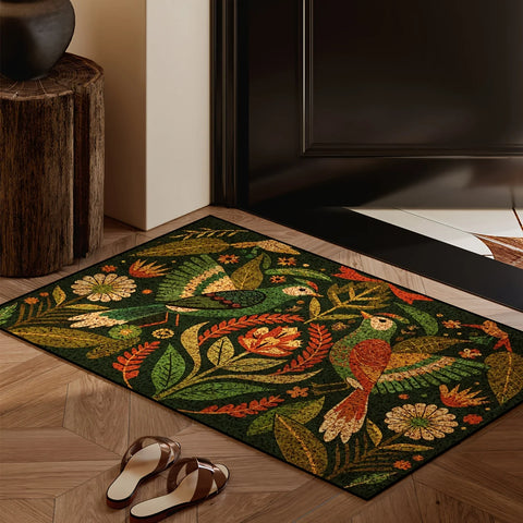 Navak Carpet Green Flowers Bird Plant Entrance Doormat Home Decor Washable Kitchen Hallway Balcony Rugs Bedroom Non-slip Floor Mat Decor