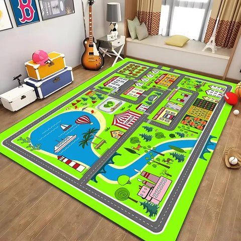 Navak Teppich, pädagogischer Spielteppich für Kinder, Stadtleben, Straßenverkehrssystem-Teppich für Schlafzimmer, Spielzimmer, lustige Lernbodenmatte, sichere Kinder