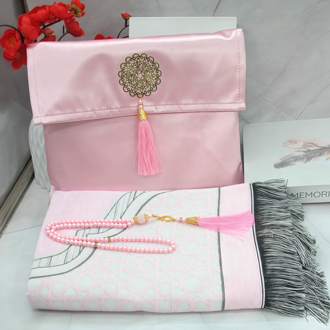 Navak-Teppich, muslimischer Gebetsteppich mit tragbarer Tasche, Perlen, muslimisch für Frauen und Männer, weiche Matte, Islam-Geschenkset, türkisch für Ramadan, Eid, Hadsch, Reisematte