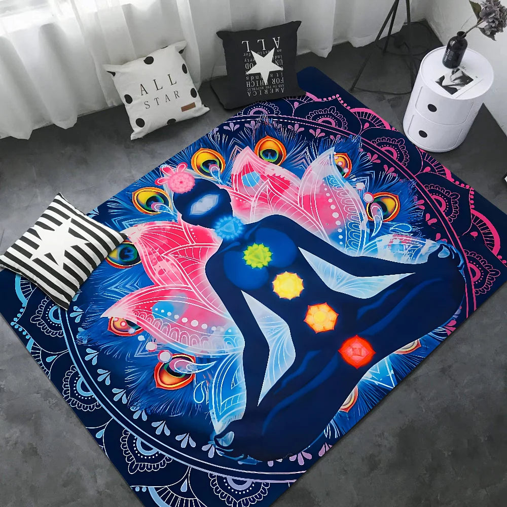 Navak Carpet Rainbow 7 Chakra Mandala Bohemia Yoga Fußmatte, waschbar, rutschfest, für Wohnzimmer, Sofa, Stühle, Bereichsmatte, Küche, Willkommens-Fußmatte