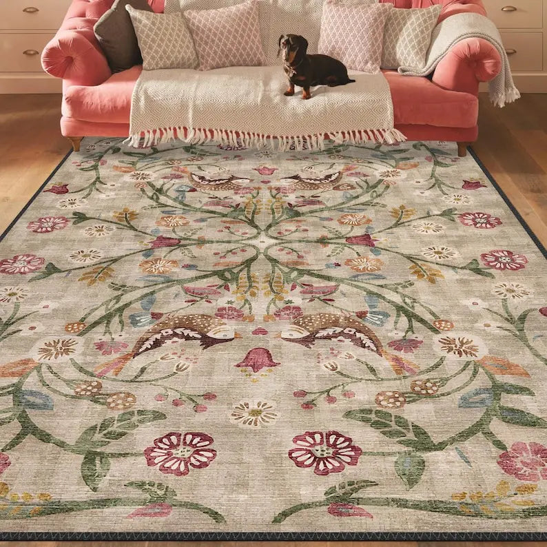 Navak Carpet Boho Chic, traditioneller türkischer Blumenteppich, waschbar, rutschfest, großer Used-Look, für Wohnzimmer, Schlafzimmer, Dekoration