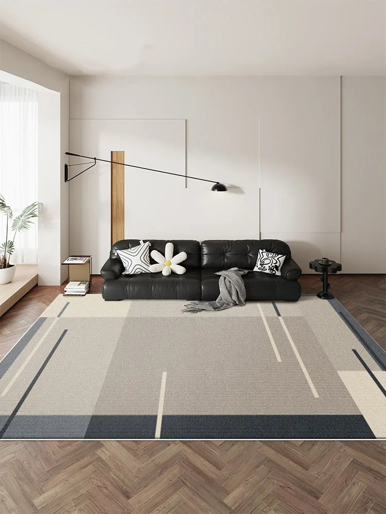 Navak Teppich, dunkelblau-cremefarben, gestreifter Teppich, moderne geometrische dekorative Teppiche, leicht zu reinigen, Kunstlinien, Wohnzimmerteppiche, bequemer Schlafzimmerteppich