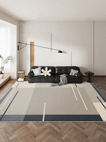 Navak Teppich, dunkelblau-cremefarben, gestreifter Teppich, moderne geometrische dekorative Teppiche, leicht zu reinigen, Kunstlinien, Wohnzimmerteppiche, bequemer Schlafzimmerteppich