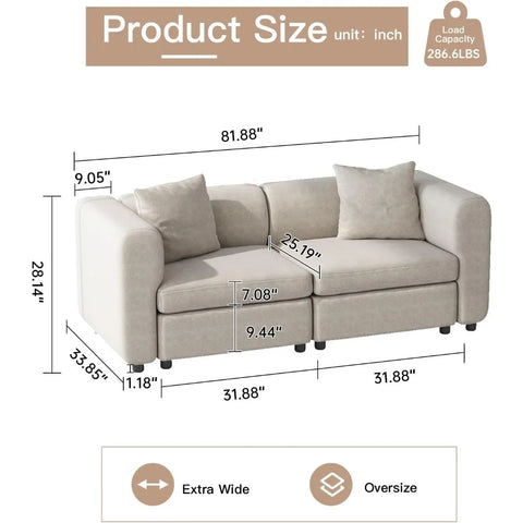 Navak Carpet Love Seaters, extra großes Ecksofa für das Wohnzimmer, 2-Sitzer für kleine Wohnungen, umwandelbares Freizeitsofa, tiefe Sofas