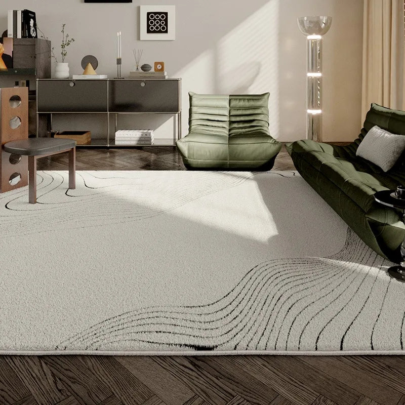 Navak Teppich Französischer einfacher Wohnzimmerteppich Moderner leichter Luxus Plüsch Anti-Rutsch Couchtisch Teppich Home Decor Linien Schlafzimmer Weiche Bodenmatte 러그