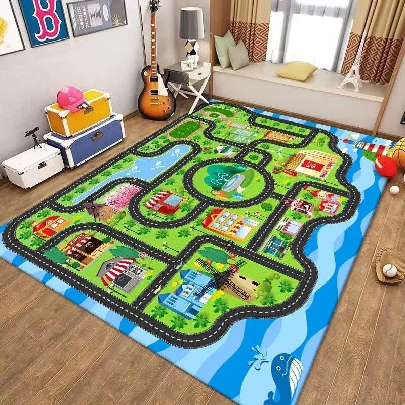 Navak Teppich Kinderspiel Cartoon Teppich Spielzimmer Wohnzimmer Sofa Schlafzimmer Arbeitszimmer Eingangsmatte Rutschfester Kinderverkehrsstraßenparkplatzteppich
