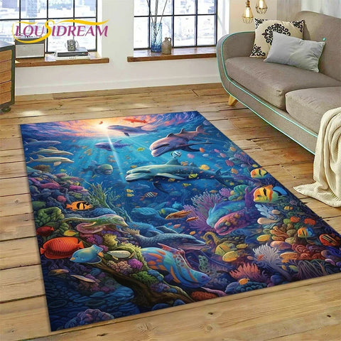 Navak Teppich, 3D-Unterwasserwelt, Meeresboden, Delfin, Cartoon-Teppich, für Schlafzimmer, Wohnzimmer, Sofa, Dekoration, große Bodenmatte für Kinder