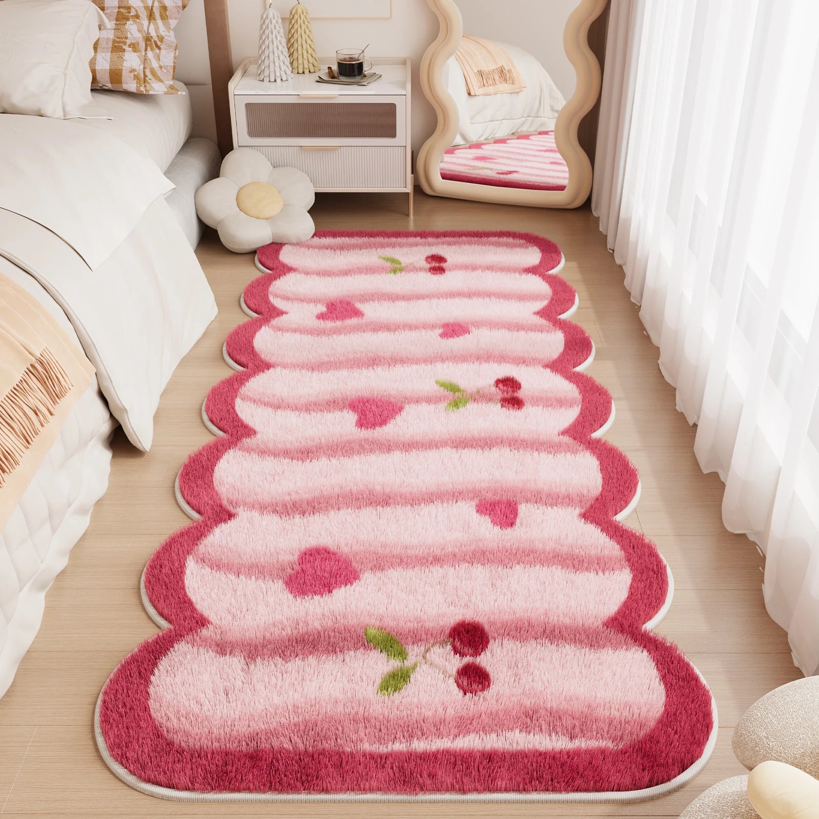 Navak Teppich Schachbrett-Teppiche für Wohnzimmer, niedlicher Schlafzimmer-Dekor-Teppich, flauschig, weich, unregelmäßig, Plüsch-Teppich fürs Bett, verdickte Bodenmatte