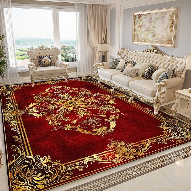 Navak Carpet Luxurious Retro Rugs for Living Room European Decoration Home Sofa Area Non-slip Floot Mat Bedroom Cloakroom Red Soft Carpet